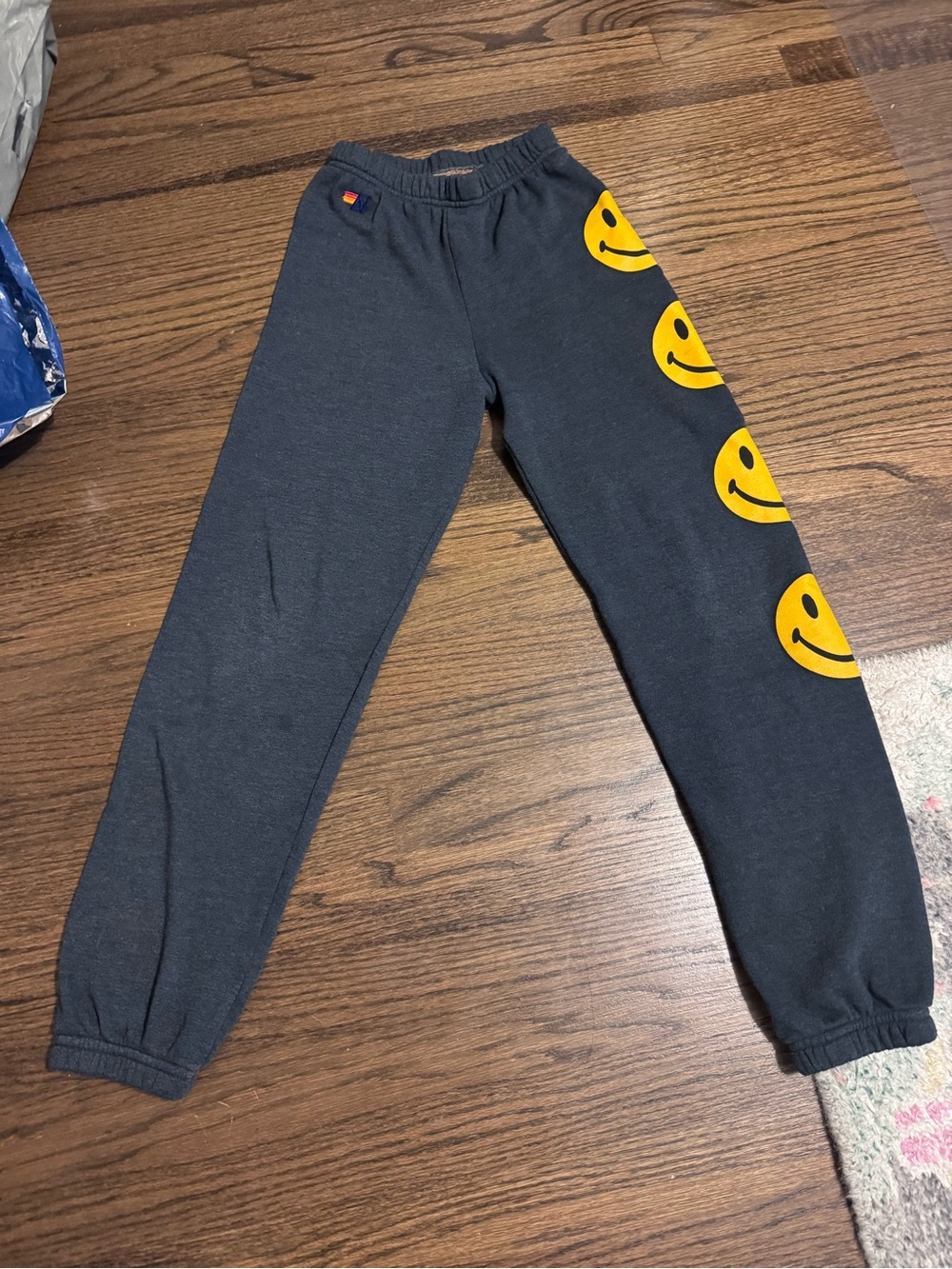 Aviator Nation Kids Charcoal Smiley Sweatpants - Yellow Smiley Design